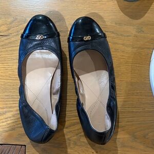 Cole Haan Black Leather Flats with Gold Accent
